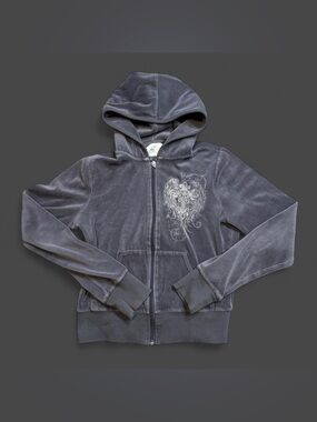 Green T Grey zip up hoodie with angel wings and cross design girls Large #grunge